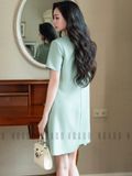 Đầm xanh mint nơ tay