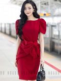 Đầm đỏ cổ thuyền phối nơ