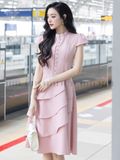 Đầm hồng ngắn tay