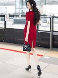 Đầm đỏ cổ thuyền phối nơ