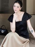 Set áo váy đen nude tay con