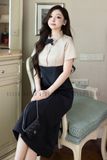 Đầm nude phối đen