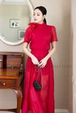 Set áo váy đỏ cột nơ