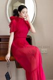 Set áo váy đỏ cột nơ