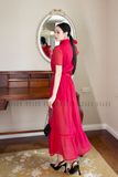 Set áo váy đỏ cột nơ