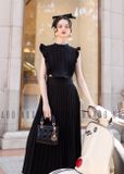 Set áo váy đen dập ly