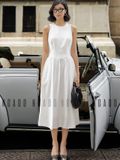 Đầm maxi đũi trắng