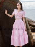 Set áo váy hồng nhạt