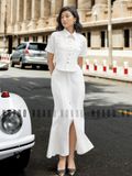 Set áo váy trắng ngắn tay