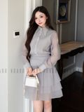 Đầm xám phối voan