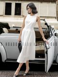 Đầm maxi đũi trắng