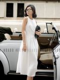 Đầm maxi đũi trắng