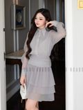 Đầm xám phối voan