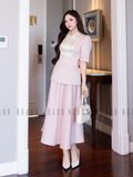 Set áo váy hồng cổ phối trắng