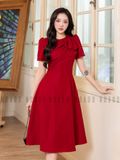 Đầm đỏ xoắn vai