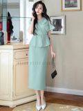 Set áo váy xanh mint cổ tim