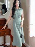 Đầm mint eo xếp ly