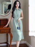 Đầm mint eo xếp ly