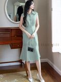 Đầm mint eo xếp ly