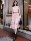 Set áo váy hồng croptop sát nách