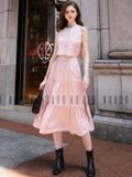 Set áo váy hồng croptop sát nách