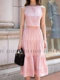 Set áo váy hồng croptop sát nách