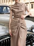 Set áo váy nâu cổ thuyền