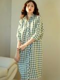 Đầm sơ mi caro xanh lá