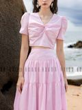 Set áo váy hồng nhạt