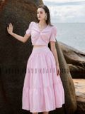 Set áo váy hồng nhạt