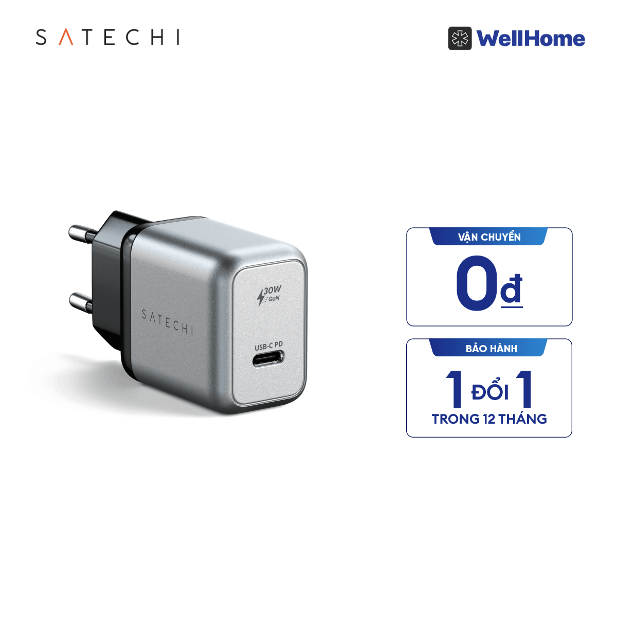Cốc sạc nhanh Satechi USB-C 30W PD GaN (chân tròn EU)