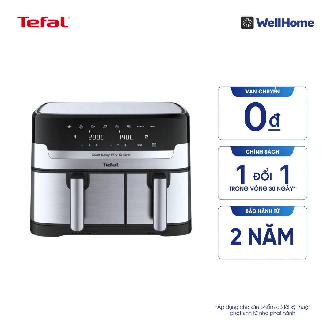 Nồi chiên không dầu điện tử Tefal Dual Easy Fry & Grill EY905D10