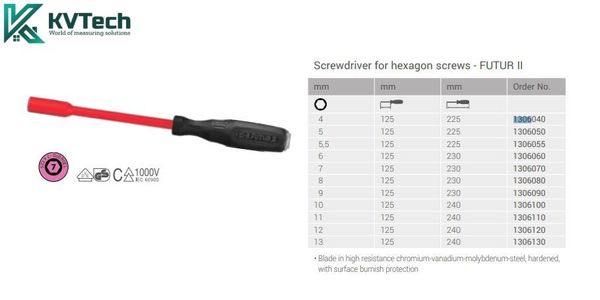 Tuốc nơ vít đầu tuýp lục giác
1000V VDE GS - FUTUR II  Intercable 1306060