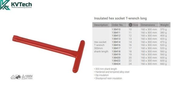 Cần siết chữ T cách điện(loại cán dài) 
1000V IEC 60900 VDE GS Intercable 138412