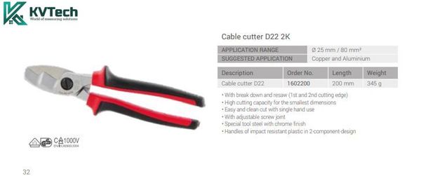 Kìm cắt cáp D22 2K
1000V VDE GS Intercable 1602200