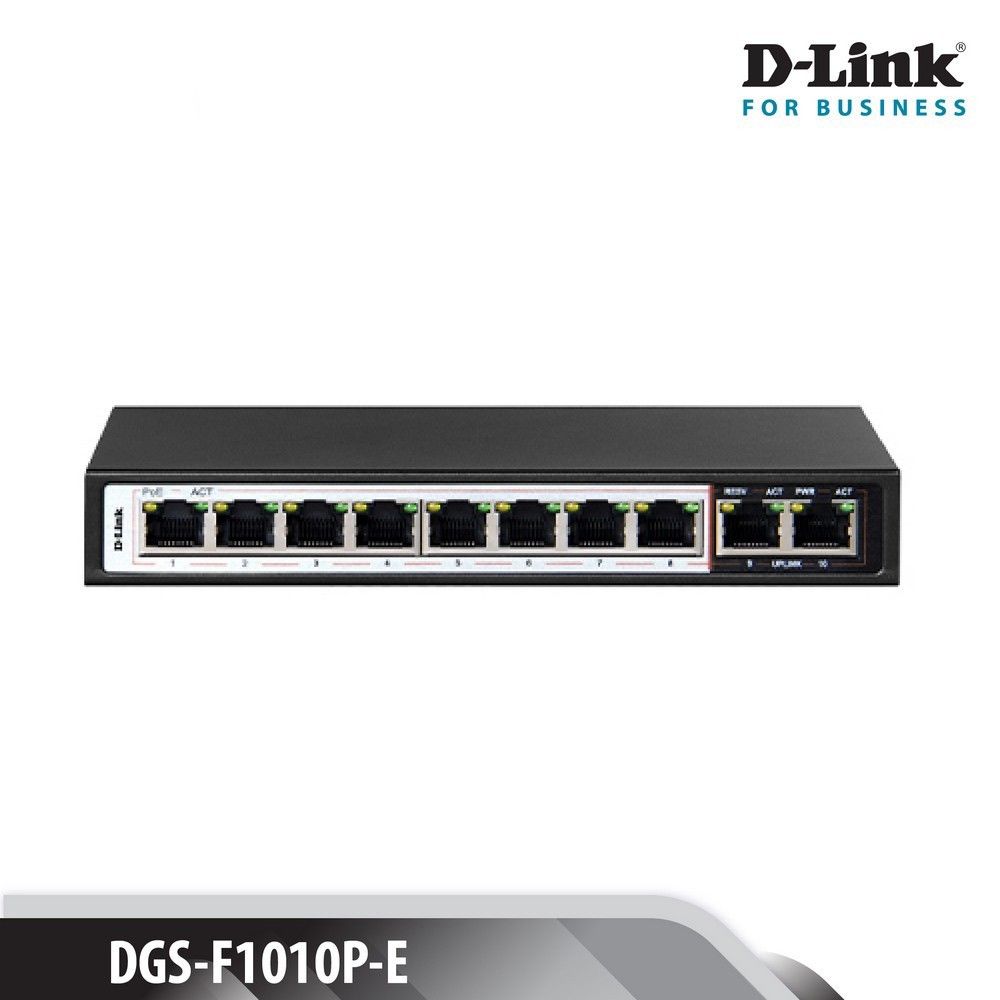 SWITCH POE GIGABIT D-LINK DGS-F1010P-E - TỐC ĐỘ 10/100/1000MBPS - 10 PORT (8 PORT POE 250M + 2 PORT UPLINK)