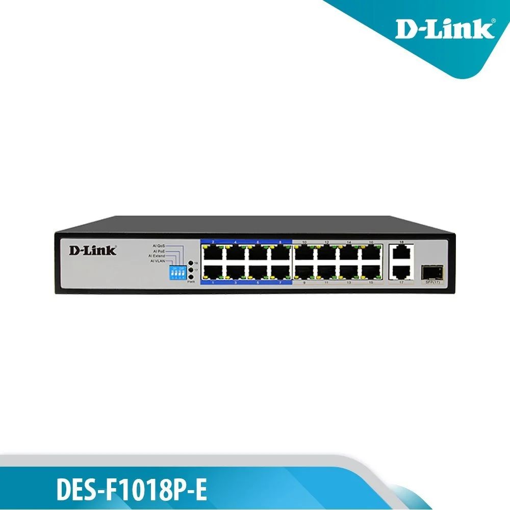 SWITCH POE D-LINK DES-F1018P-E - TỐC ĐỘ 10/100MBPS - 18 PORT (16 PORT POE 250M + 2 PORT UPLINK)