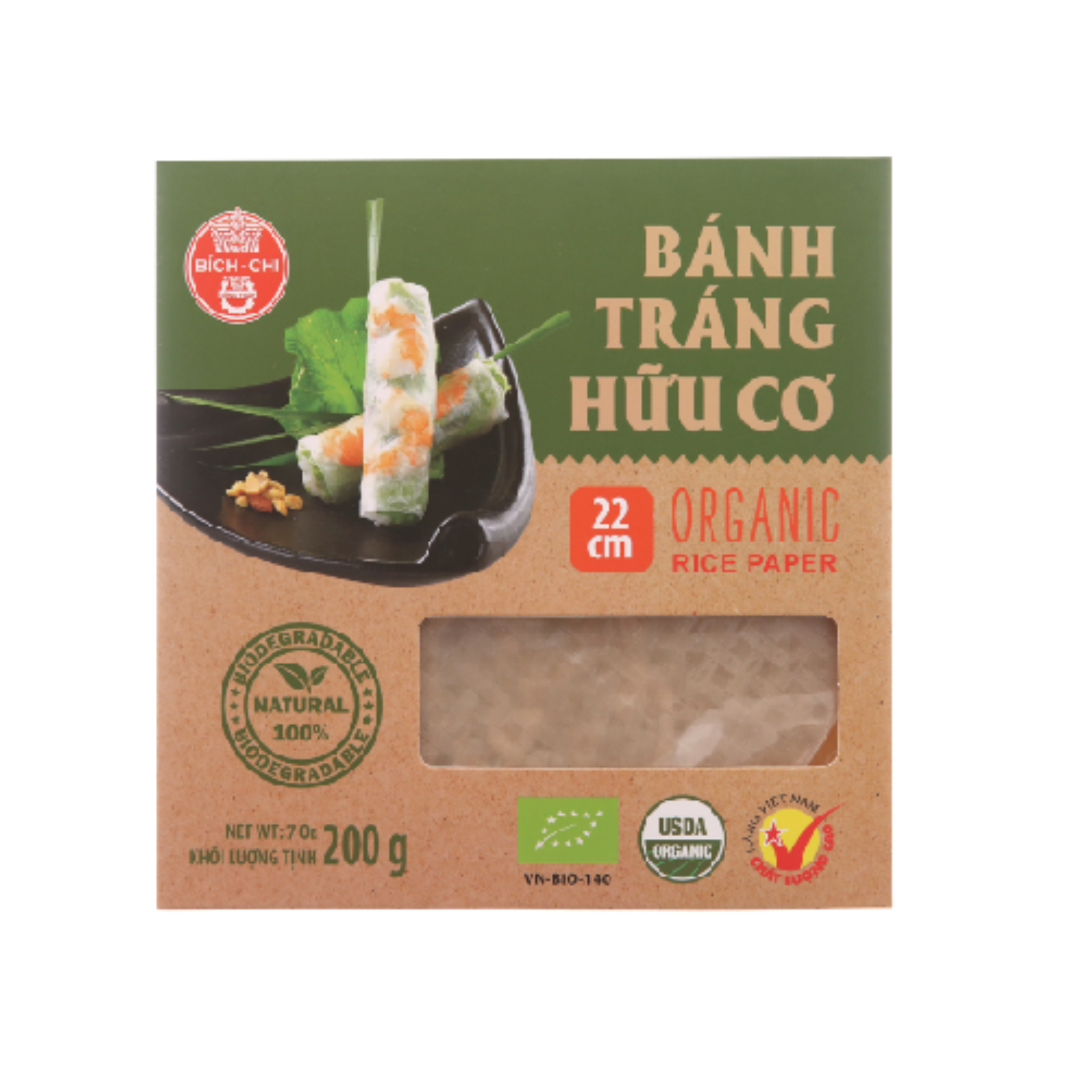 Bánh tráng hữu cơ Bích Chi 22cm hộp 200G