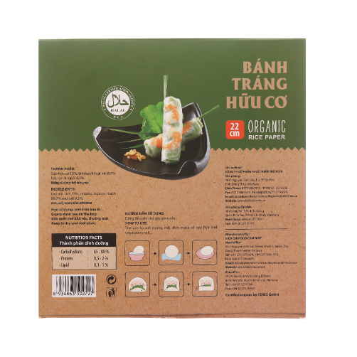 Bánh tráng hữu cơ Bích Chi 22cm hộp 200G