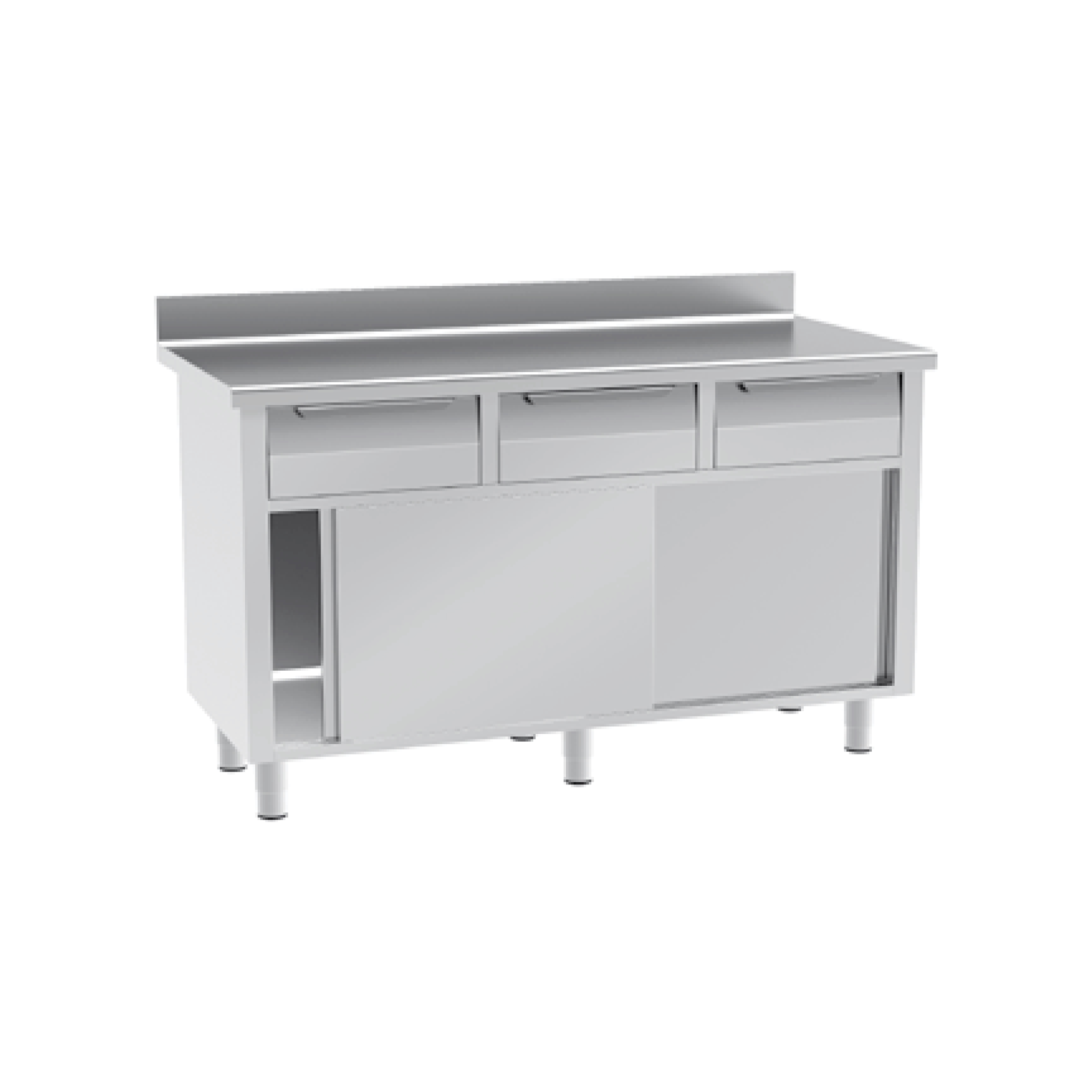 Bàn làm việc 3 ngăn kéo và cửa trượt (có gờ chắn)