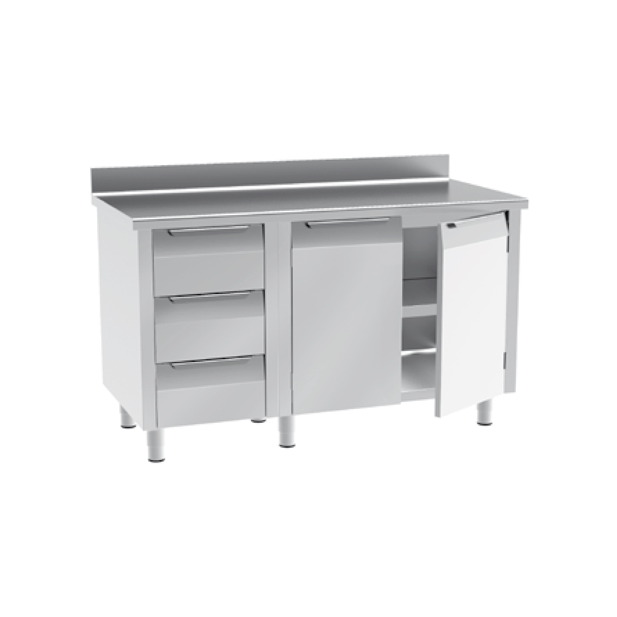 Bàn làm việc 3 ngăn kéo (trái) và 2 cửa bản lề (có gờ chắn)
