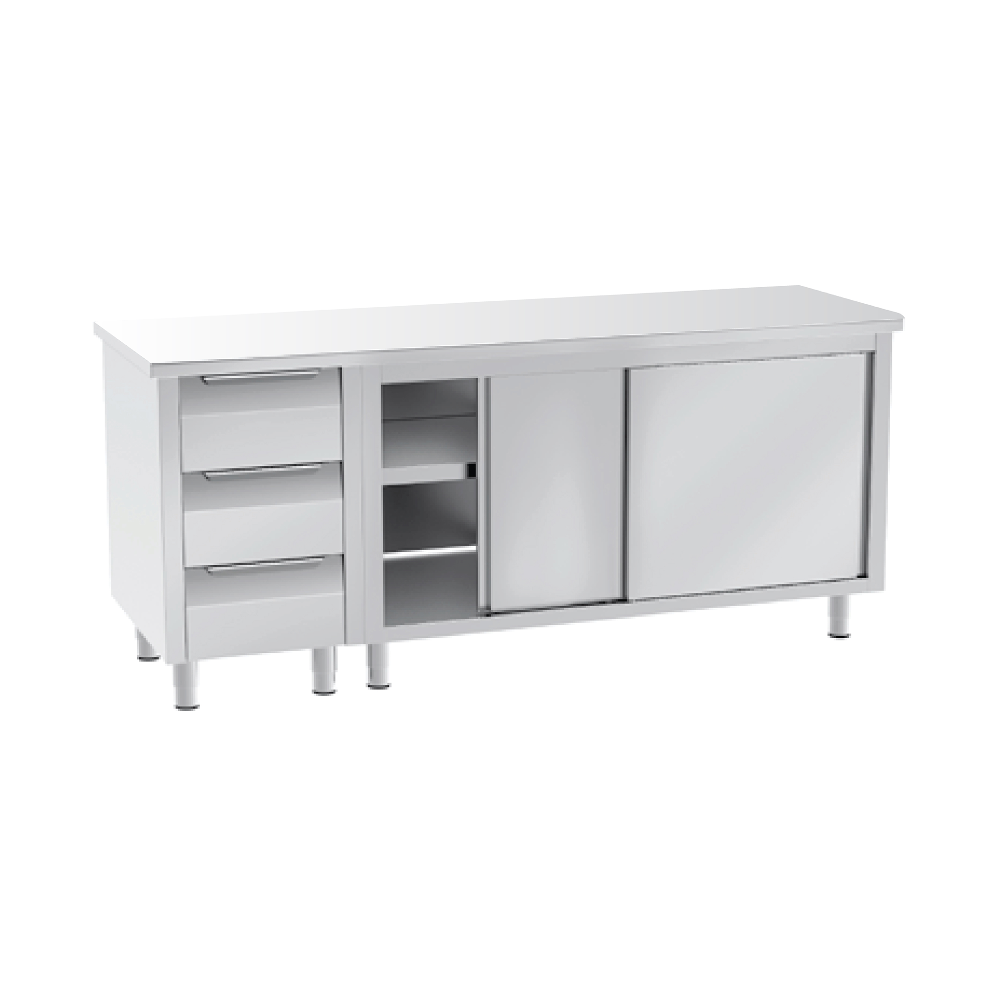 Bàn làm việc 3 ngăn kéo (trái) và cửa trượt (có gờ chắn)