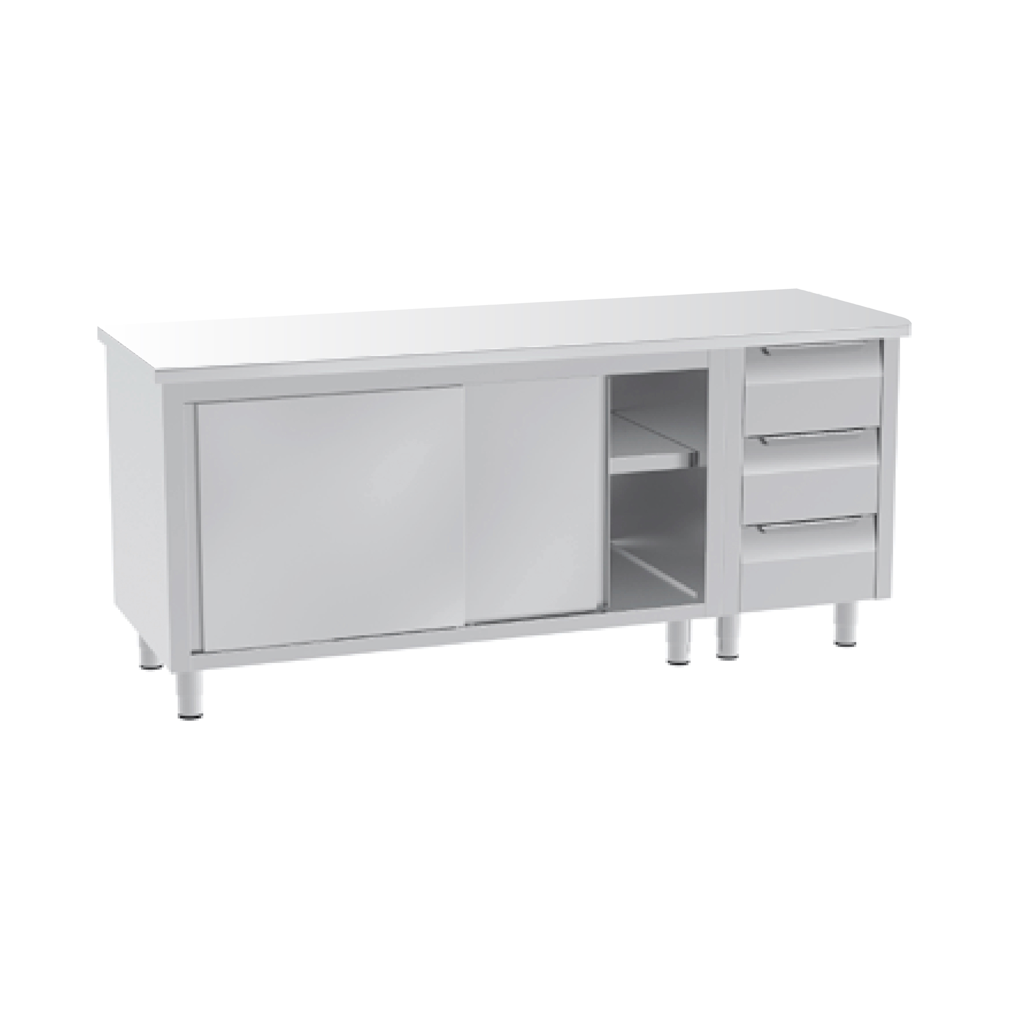 Bàn làm việc 3 ngăn kéo (phải) và cửa trượt (có gờ chắn)