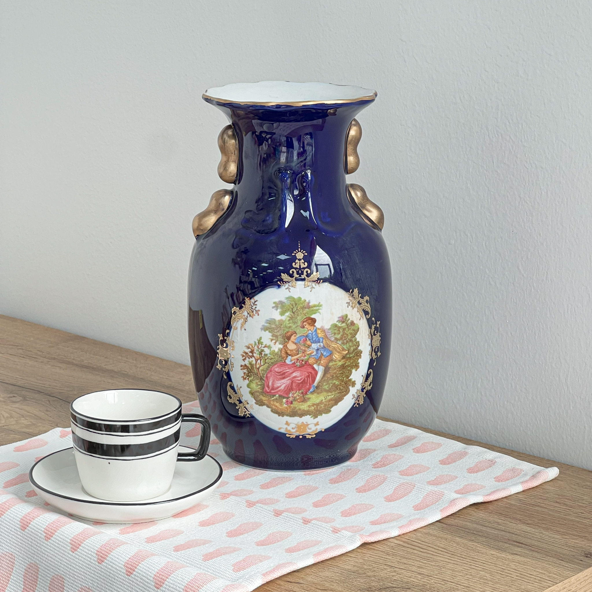CHINOISE Lọ hoa gốm màu xanh dương D13×H26