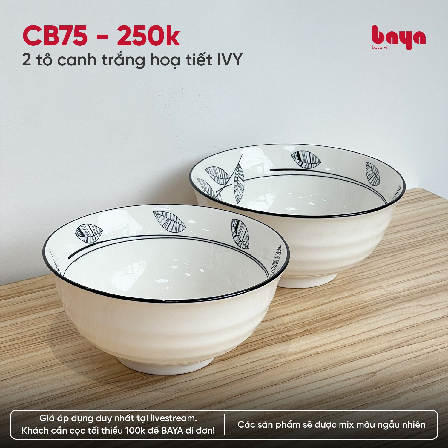 CB75 - 2 tô canh trắng hoạ tiết IVY - 2002577