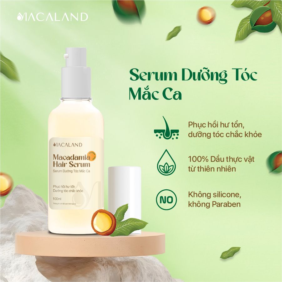 Dầu dưỡng tóc hạt Mắc Ca Macadamia Hair Serum 100ml MACALAND không chứa Silicone phục hồi hư tổn, giảm chẻ ngọn