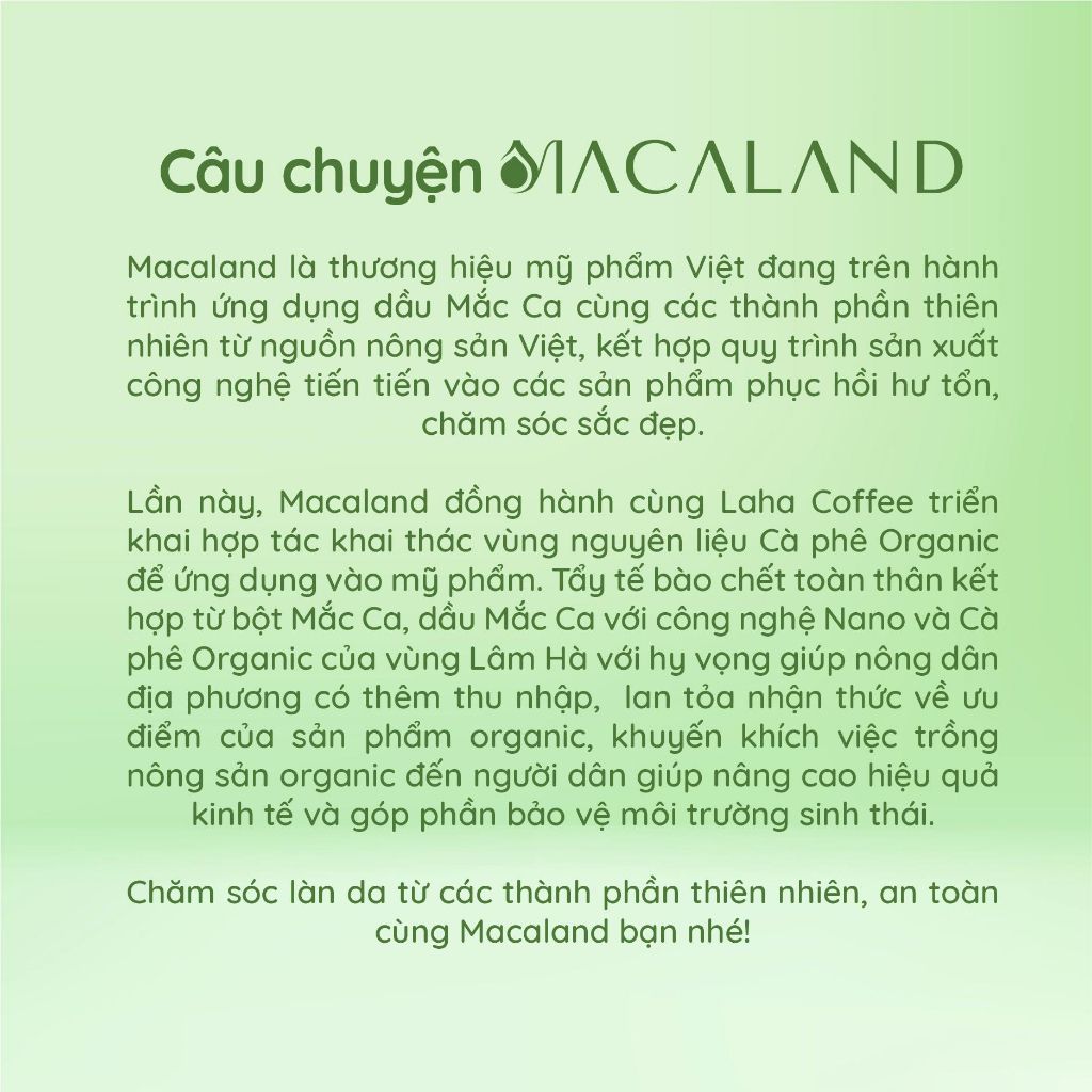 Tẩy Tế Bào Chết Body Cà Phê Organic - Mắc Ca Macaland 35g/235g Dưỡng Ẩm, Chăm Da Sáng Mịn