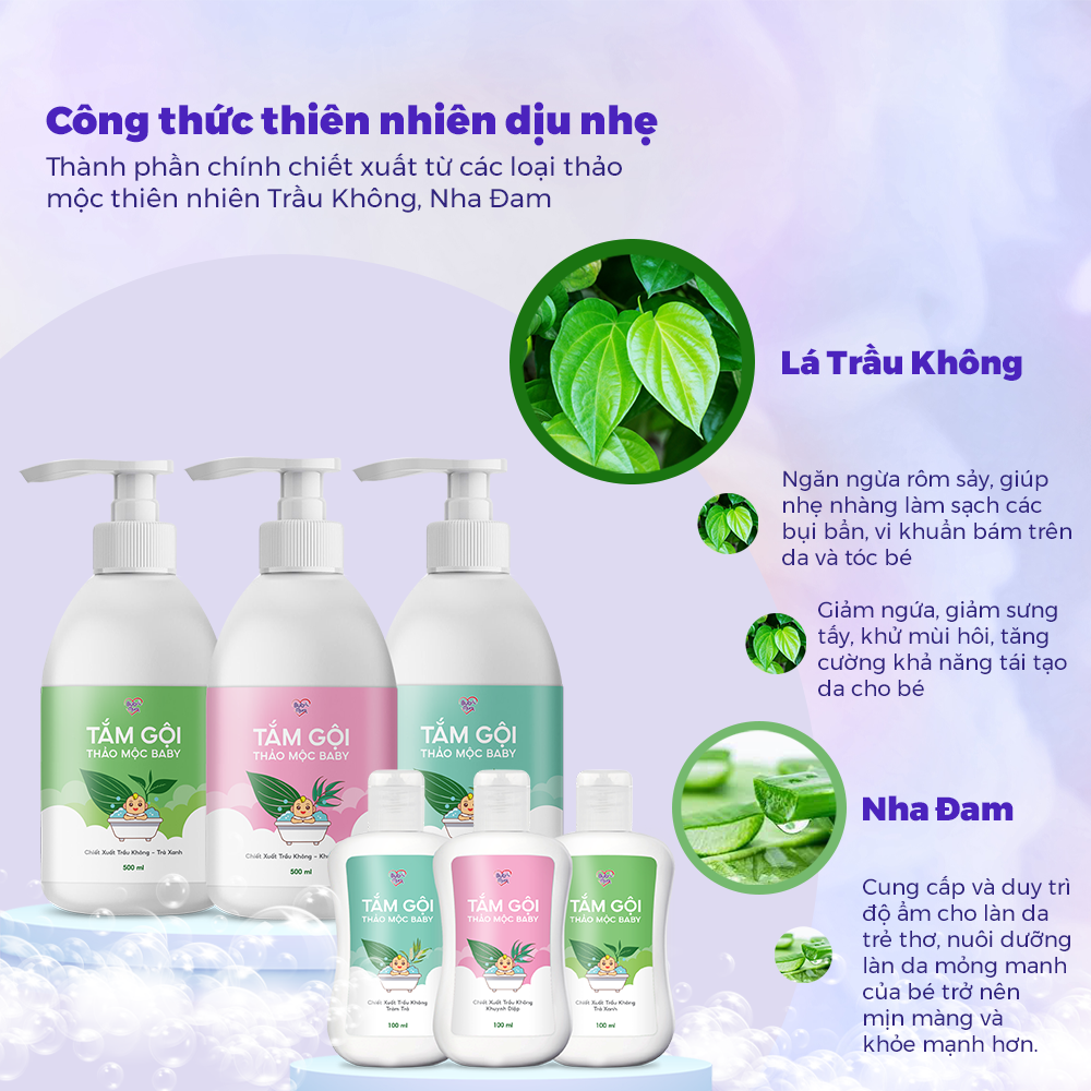 Sữa Tắm Gội Cho Bé Chiết Xuất Thảo Mộc Trầu Không 500ml BuB&MuM