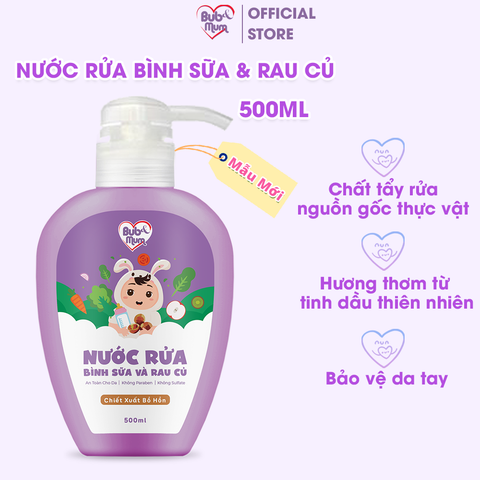 Nước Rửa Bình Sữa Và Rau Củ Quả Cho Bé Chiết Xuất Bồ Hòn 500ml BuB&MuM Hoàn Toàn Thiên Nhiên, An Toàn Và Lành Tính