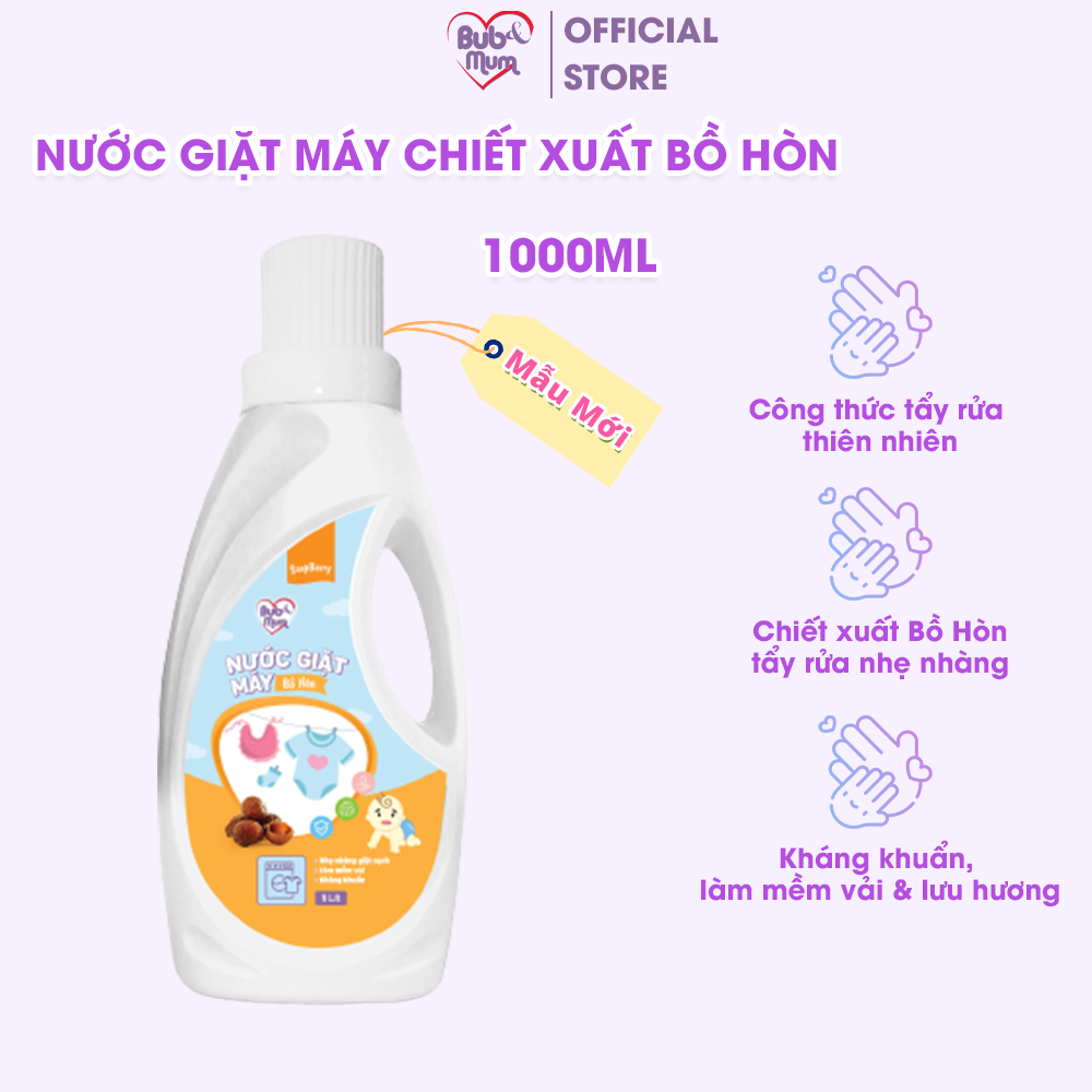 Nước Giặt Thiên Nhiên Cho Bé Sạch Khuẩn, Mềm Vải 1000ml BuB&MuM